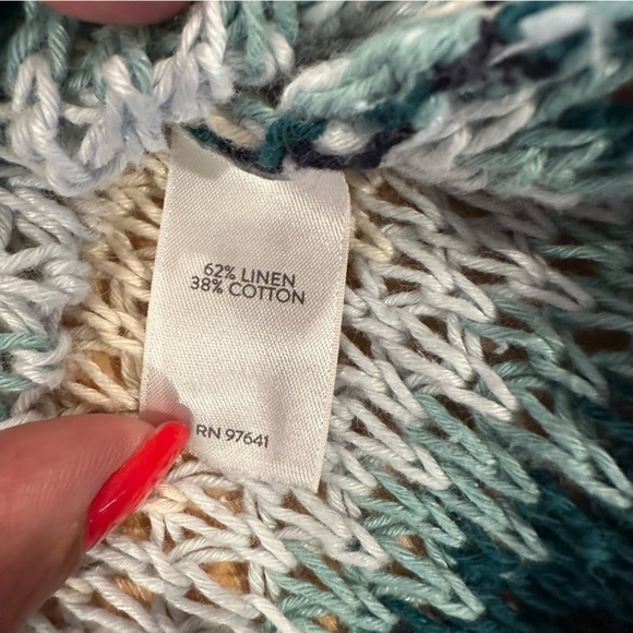 J. Jill Loose Knit Dolman 3/4 Sleeve Sweater Linen Blend Striped Blue Beige - Picture 10 of 12